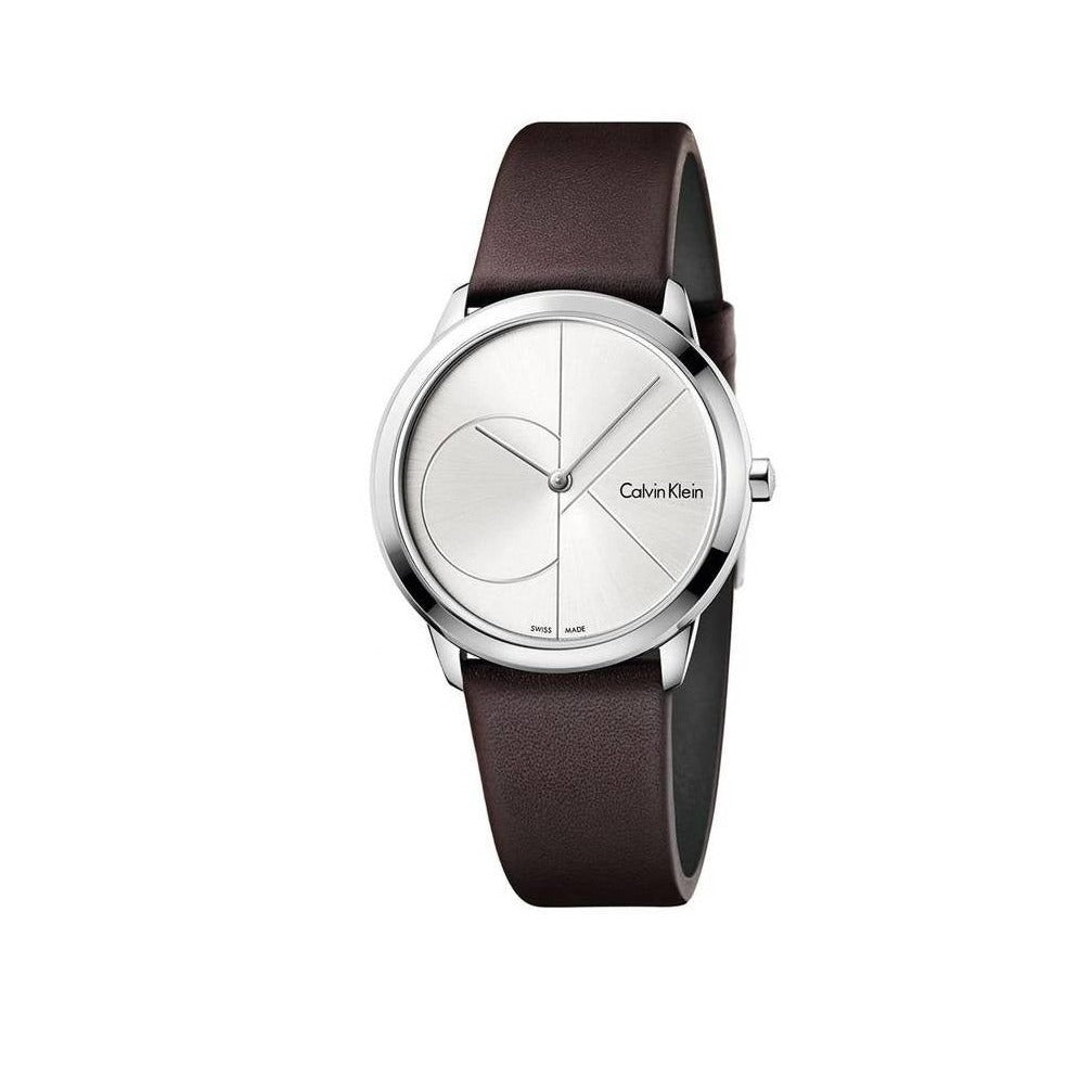  Shop Authentic Calvin Klein Minimal Silver Dial Brown Leather Strap Watch for Men - K3M221G6 - Luxxuri