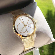  Shop Authentic Calvin Klein Minimal Silver Dial Gold Mesh Bracelet Watch for Women - K3M22526 - Luxxuri