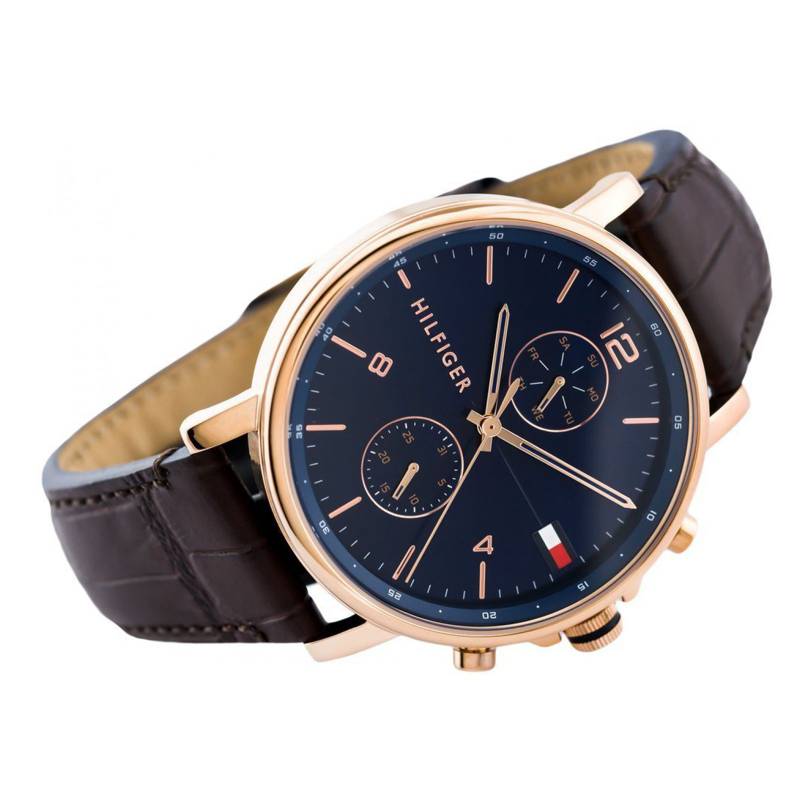  Shop Authentic Tommy Hilfiger Daniel Blue Dial Brown Leather Strap Watch for Men - 1710418 - Luxxuri