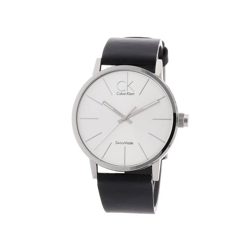  Shop Authentic Calvin Klein Post Minimal Silver Dial Black Leather Strap Watch for Men - K7621192 - Luxxuri