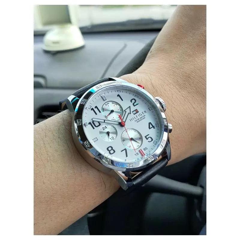  Shop Authentic Tommy Hilfiger Trent Multifunction White Dial Black Leather Strap Watch for Men - 1791138 - Luxxuri