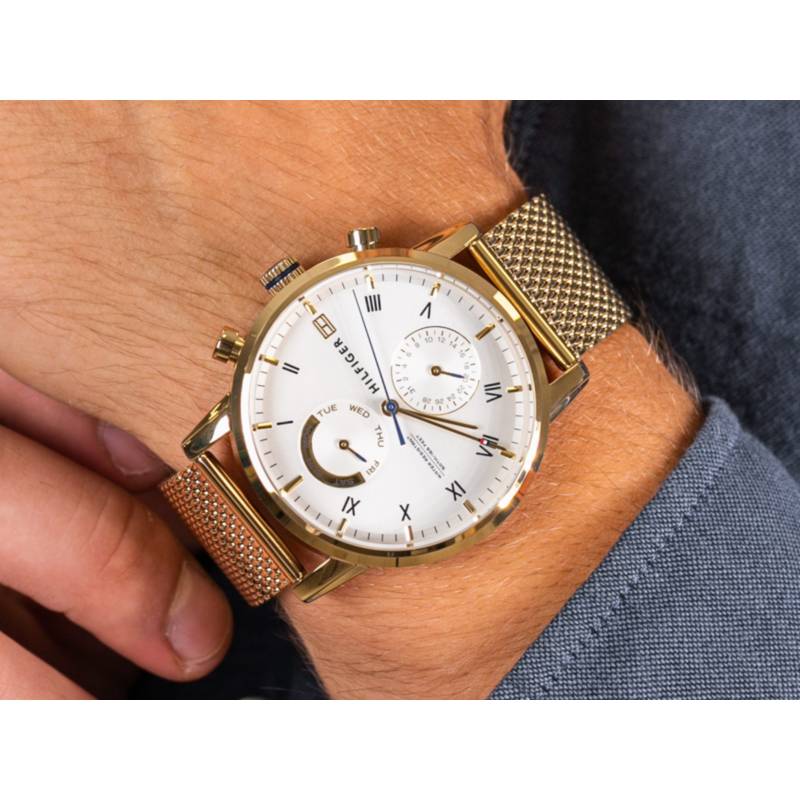  Shop Authentic Tommy Hilfiger Kane White Dial Gold Mesh Bracelet Watch for Men - 1710403 - Luxxuri