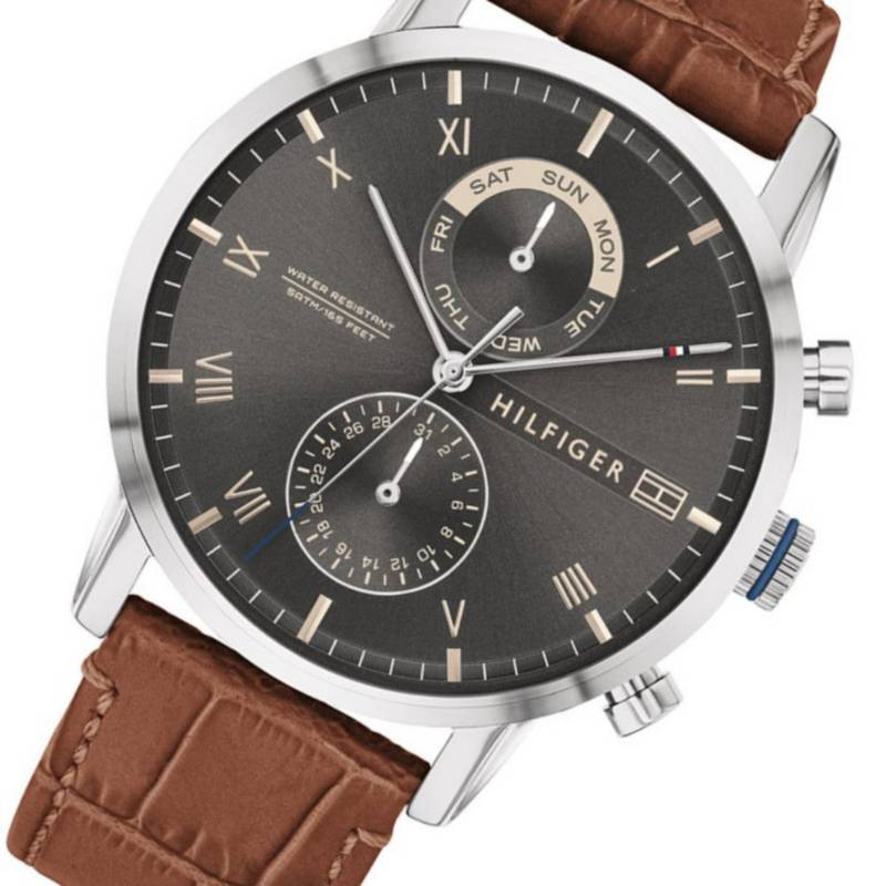  Shop Authentic Tommy Hilfiger Kane Grey Dial Brown Leather Strap Watch for Men - 1710398 - Luxxuri