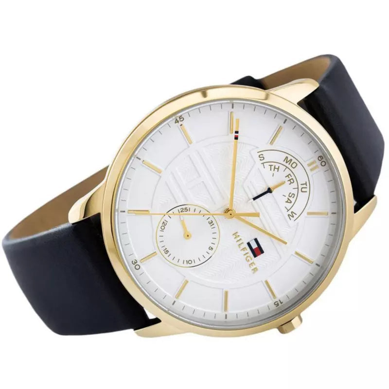  Shop Authentic Tommy Hilfiger Hunter White Dial Black Leather Strap Watch for Men - 1791606 - Luxxuri