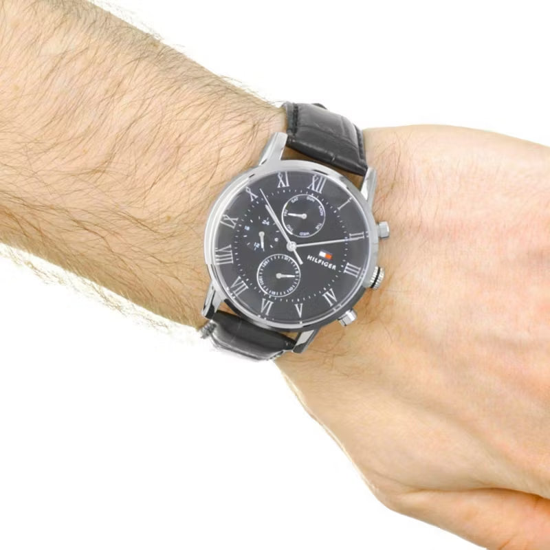  Shop Authentic Tommy Hilfiger Kane Quartz Black Dial Black Leather Strap Watch for Men - 1791401 - Luxxuri
