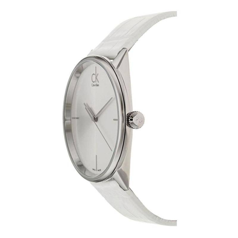  Shop Authentic Calvin Klein Accent Silver Dial White Leather Strap Watch for Women - K2Y2Y1KW - Luxxuri