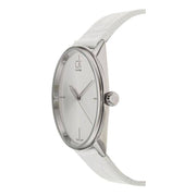  Shop Authentic Calvin Klein Accent Silver Dial White Leather Strap Watch for Women - K2Y2Y1KW - Luxxuri