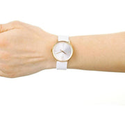  Shop Authentic Calvin Klein Accent White Dial White Leather Strap Watch for Women - K2Y2Y6K6 - Luxxuri