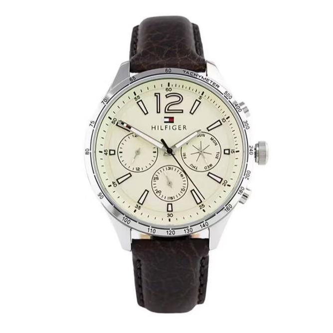  Shop Authentic Tommy Hilfiger Gavin Chronograph White Dial Brown Leather Strap Watch for Men - 1791467 - Luxxuri