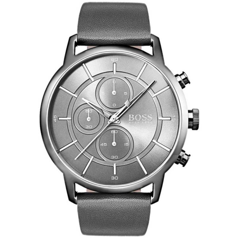  Shop Authentic Hugo Boss Architectural Grey Dial Grey Leather Strap Watch for Men - 1513570 - Luxxuri