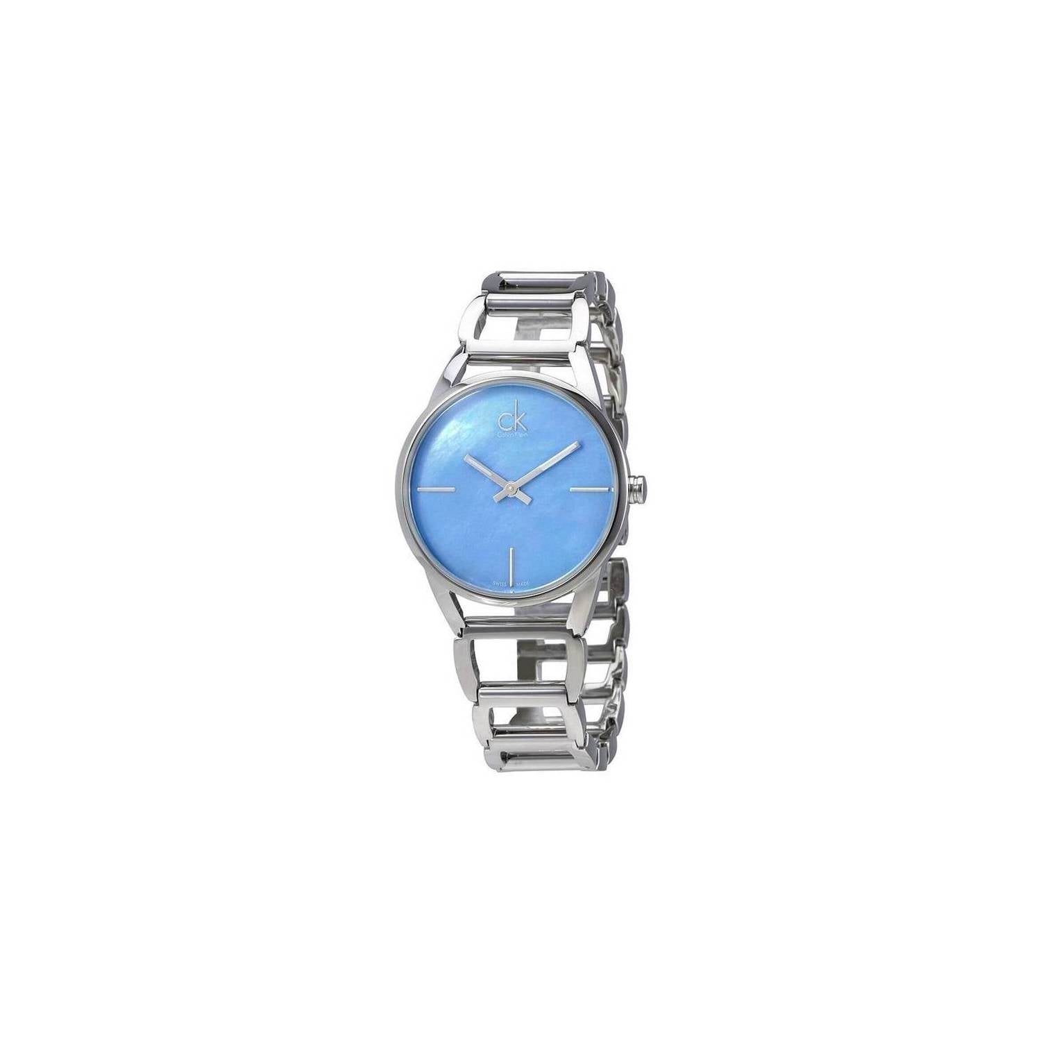  Shop Authentic Calvin Klein Stately Blue Mother of Pearl Dial Silver Steel Strap Watch for Women - K3G2312N - Luxxuri