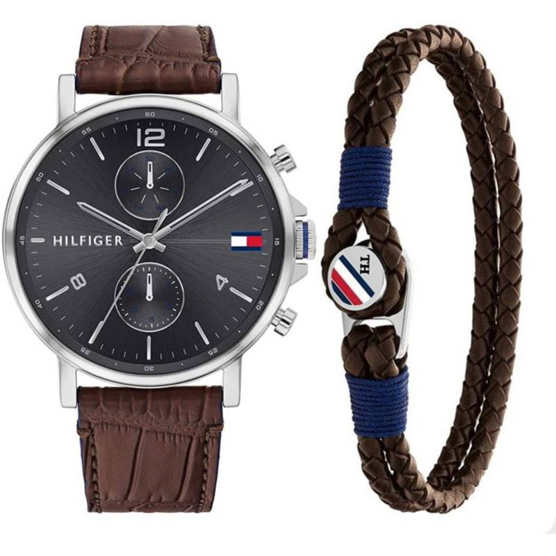  Shop Authentic Tommy Hilfiger Daniel Grey Dial Brown Leather Strap Watch for Men - 1710416 - Luxxuri
