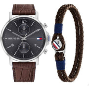  Shop Authentic Tommy Hilfiger Daniel Grey Dial Brown Leather Strap Watch for Men - 1710416 - Luxxuri