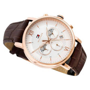  Shop Authentic Tommy Hilfiger Evan White Dial Brown Leather Strap Watch for Men - 1710394 - Luxxuri