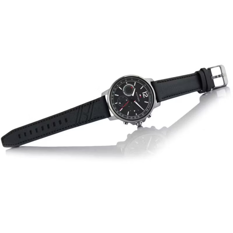  Shop Authentic Tommy Hilfiger London Chronograph Grey Dial Black Leather Strap Watch for Men - 1791533 - Luxxuri