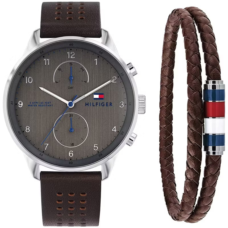  Shop Authentic Tommy Hilfiger Chase Quartz Brown Dial Brown Leather Strap Watch for Men - 1791579 - Luxxuri