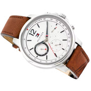  Shop Authentic Tommy Hilfiger Landon Chronograph White Dial Brown Leather Strap Watch for Men - 1791531 - Luxxuri