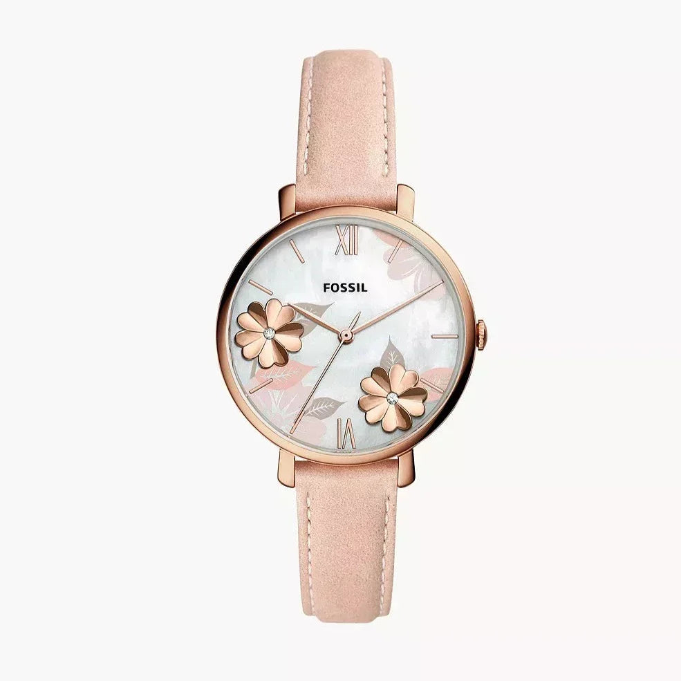  Shop Authentic Fossil Jacqueline Three Hand Mother of Pearl Dial Pink Leather Strap Watch for Women - ES4671 - Luxxuri