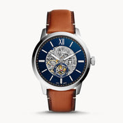  Shop Authentic Fossil Townsman Automatic Skeleton Blue Dial Brown Leather Strap Watch for Men - ME3154 - Luxxuri