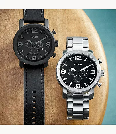  Shop Authentic Fossil Nate Chronograph Black Dial Black Leather Strap Watch for Men - JR1354 - Luxxuri