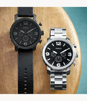  Shop Authentic Fossil Nate Chronograph Black Dial Black Leather Strap Watch for Men - JR1354 - Luxxuri