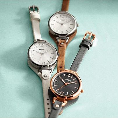  Shop Authentic Fossil Georgia Smoke Grey Dial Grey Leather Strap Watch for Women - ES3077 - Luxxuri