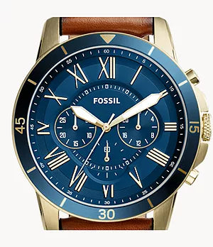  Shop Authentic Fossil Grant Sport Chronograph Blue Dial Brown Leather Strap Watch for Men - FS5268 - Luxxuri