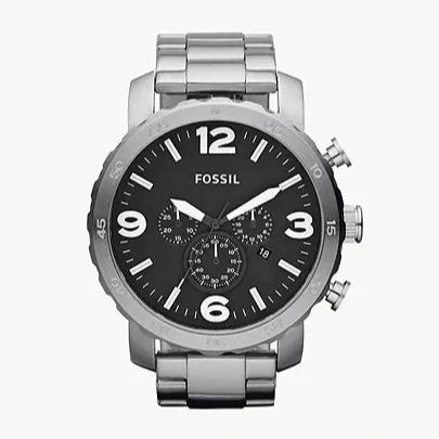 Shop Authentic Fossil Nate Chronograph Black Dial Silver Steel Strap Watch for Men - JR1353 - Luxxuri