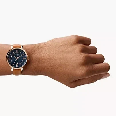  Shop Authentic Fossil Jacqueline Three Hand Date Luggage Blue Dial Brown Leather Strap Watch for Women - ES4274 - Luxxuri