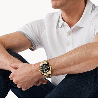  Shop Authentic Michael Kors Lexington Chronograph Black Dial Gold Steel Strap Watch for Men - MK8286 - Luxxuri