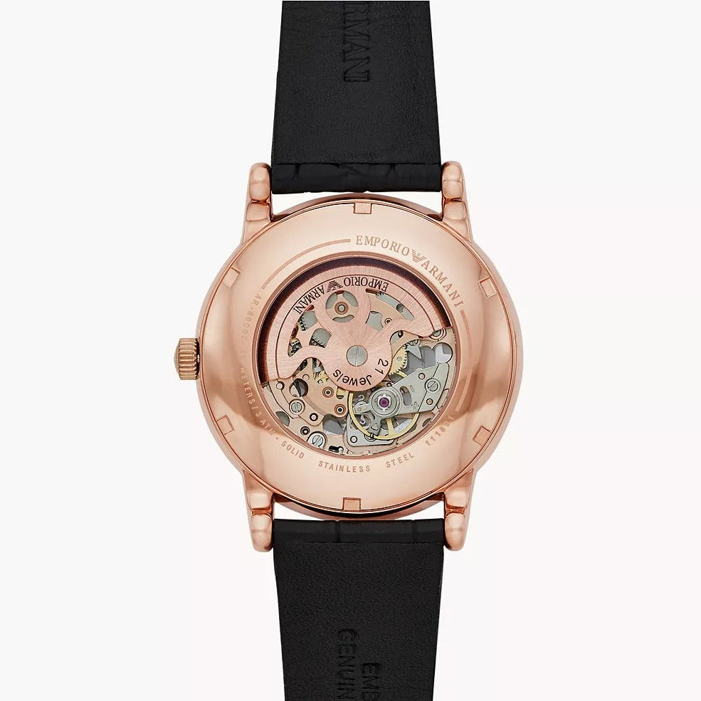  Shop Authentic Emporio Armani Luigi Skeleton Silver Dial Black Leather Strap Watch For Men - AR60007 - Luxxuri