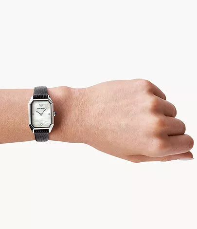  Shop Authentic Emporio Armani Gioia Analog Mother of Pearl Dial Black Leather Strap Watch For Women - AR11148 - Luxxuri