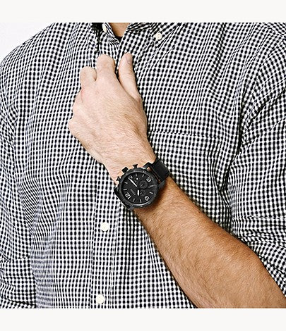  Shop Authentic Fossil Nate Chronograph Black Dial Black Leather Strap Watch for Men - JR1436 - Luxxuri