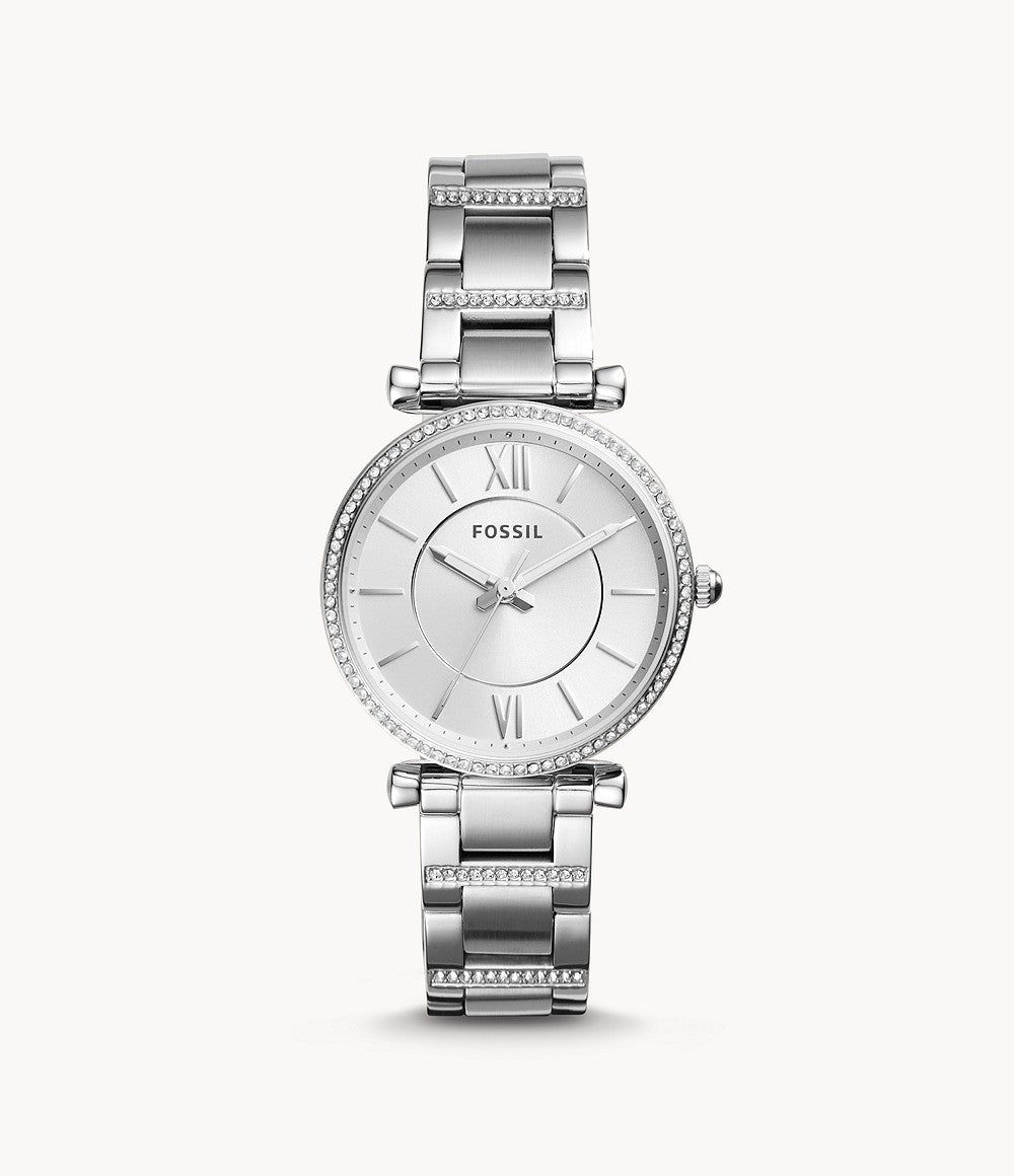  Shop Authentic Fossil Carlie Silver Dial Silver Steel Strap Watch for Women - ES4341 - Luxxuri