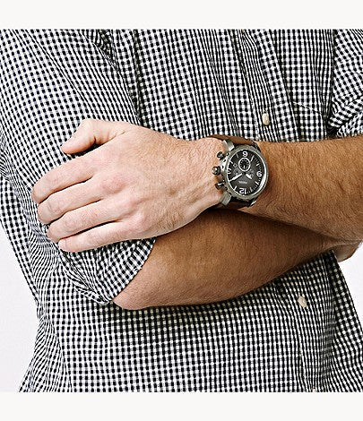  Shop Authentic Fossil Nate Chronograph Grey Dial Brown Leather Strap Watch for Men - JR1424 - Luxxuri