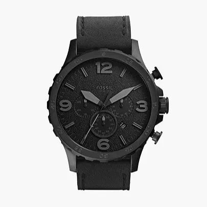  Shop Authentic Fossil Nate Chronograph Black Dial Black Leather Strap Watch for Men - JR1354 - Luxxuri