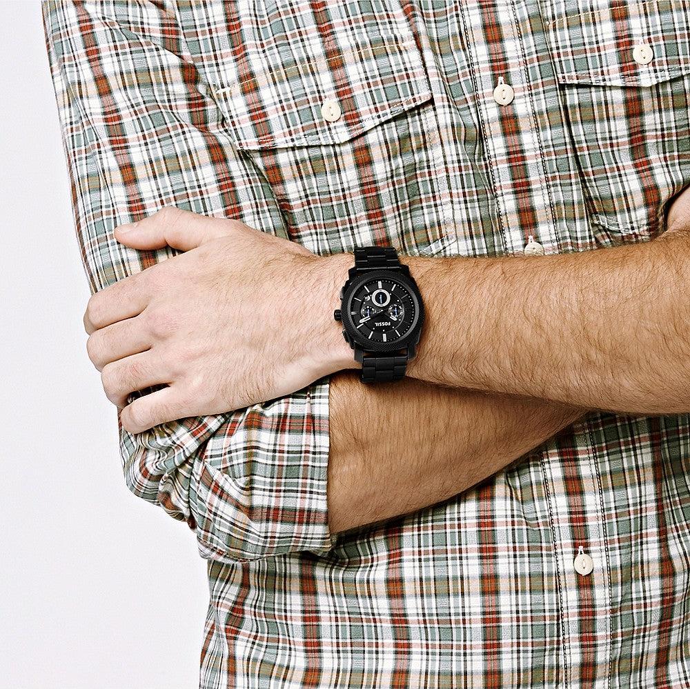  Shop Authentic Fossil Machine Chronograph Black Dial Black Steel Strap Watch for Men - FS4552 - Luxxuri