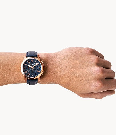  Shop Authentic Fossil Grant Chronograph Blue Dial Blue Leather Strap Watch for Men - FS4835 - Luxxuri