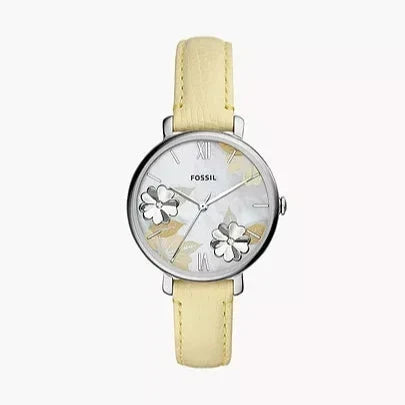  Shop Authentic Fossil Jacqueline Three-Hand White Dial Yellow Leather Strap Watch for Women - ES4812 - Luxxuri