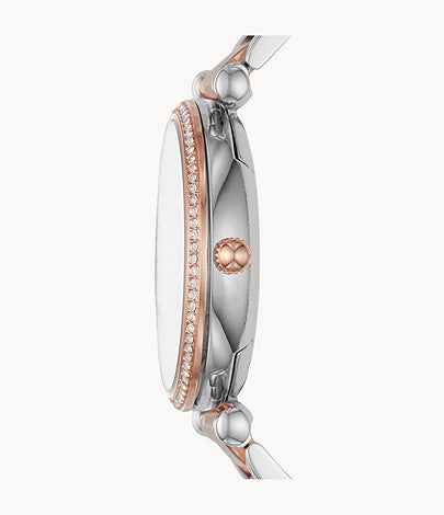  Shop Authentic Fossil Carlie Silver Dial Two Tone Steel Strap Watch for Women - ES4342 - Luxxuri