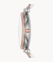  Shop Authentic Fossil Carlie Silver Dial Two Tone Steel Strap Watch for Women - ES4342 - Luxxuri