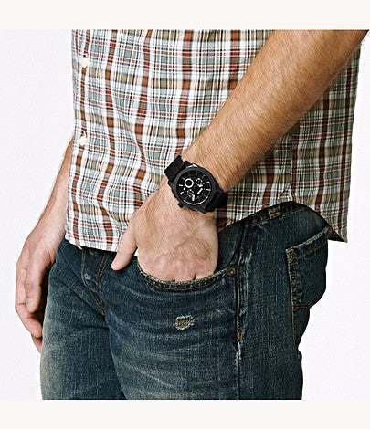  Shop Authentic Fossil Machine Chronograph Black Dial Black Silicone Strap Watch for Men - FS4487 - Luxxuri