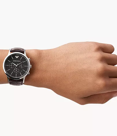  Shop Authentic Emporio Armani Renato Chronograph Black Dial Brown Leather Strap Watch For Men - AR2482 - Luxxuri