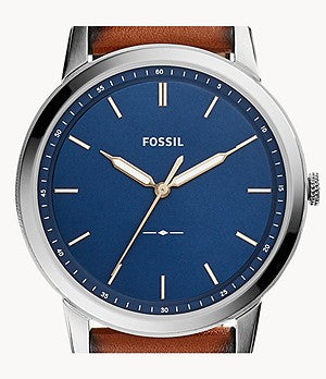  Shop Authentic Fossil Minimalist Blue Dial Brown Leather Strap Watch for Men - FS5304 - Luxxuri