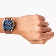  Shop Authentic Fossil Garrett Chronograph Blue Dial Brown Leather Strap Watch for Men - FS5625 - Luxxuri