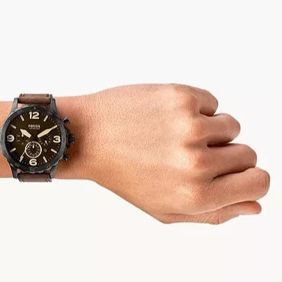  Shop Authentic Fossil Nate Chronograph Brown Dial Brown Leather Strap Watch for Men - JR1487 - Luxxuri