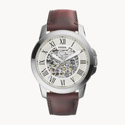  Shop Authentic Fossil Grant Automatic Beige Skeleton Dial Brown Leather Strap Watch for Men - ME3099 - Luxxuri