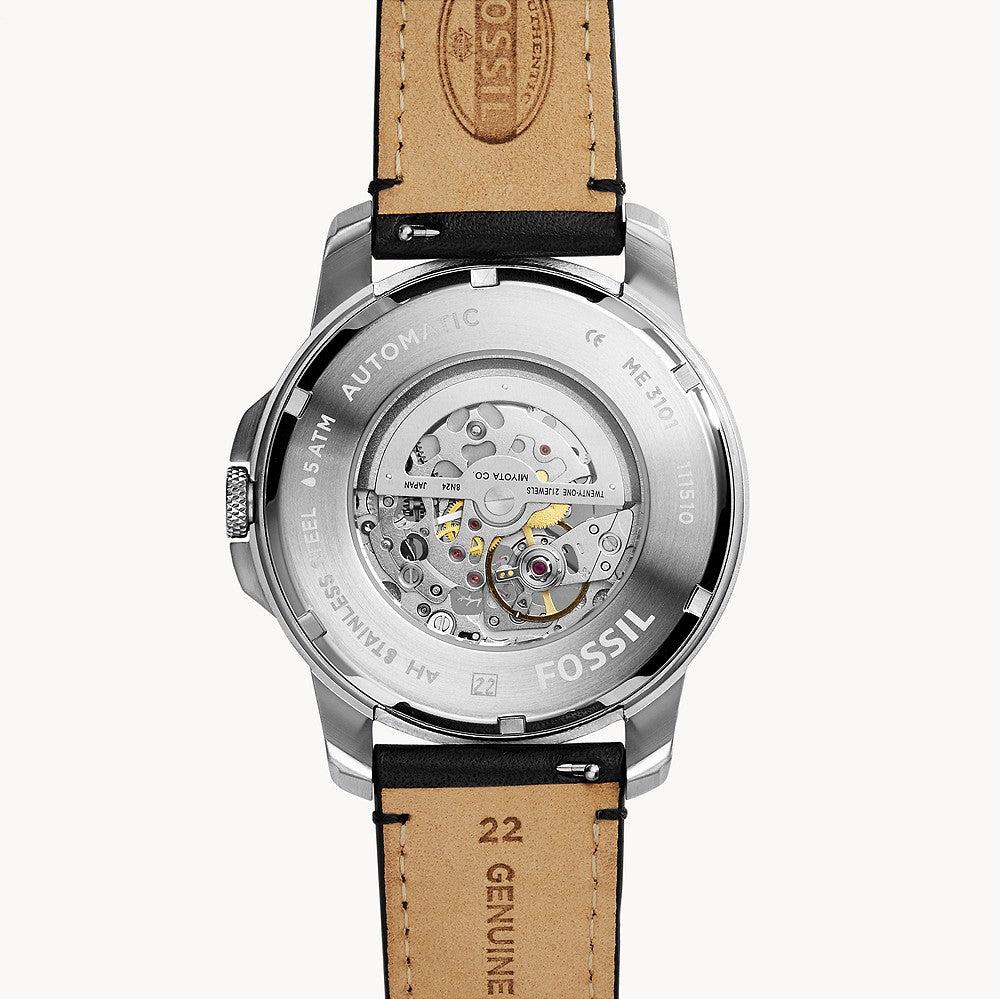 Shop Authentic Fossil Grant Automatic Skeleton White Dial Black Leather Strap Watch for Men - ME3101 - Luxxuri