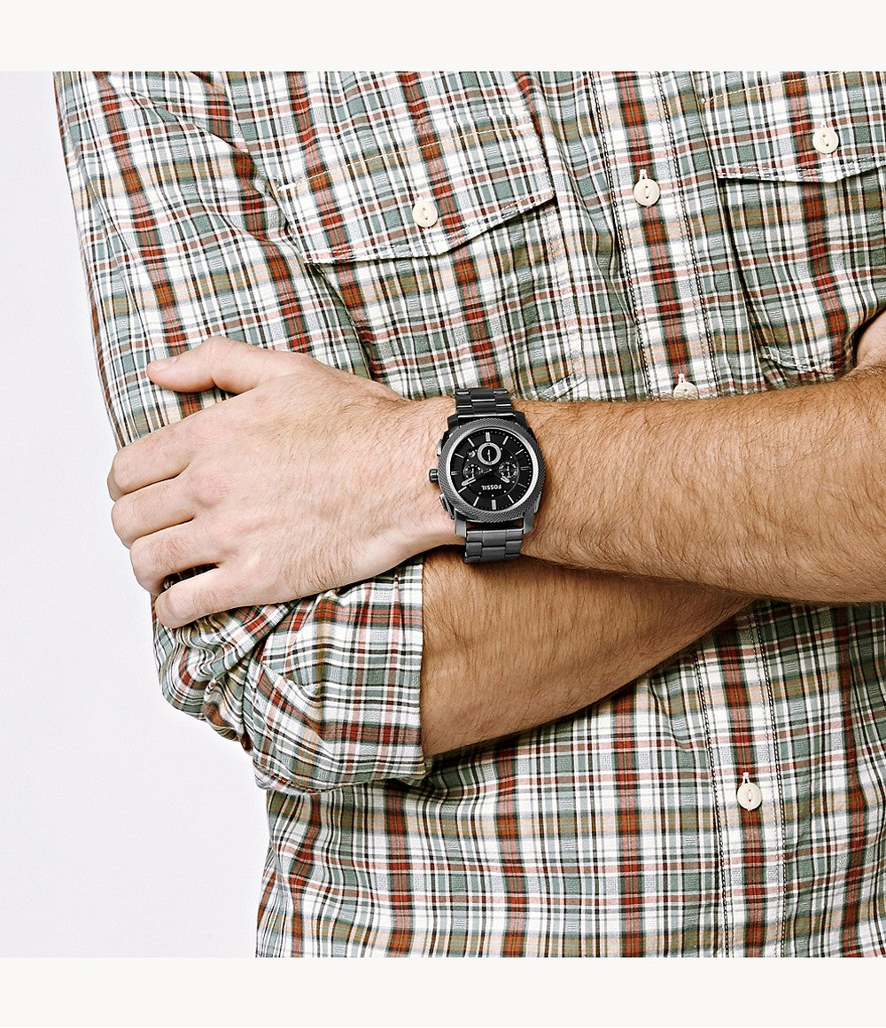  Shop Authentic Fossil Machine Chronograph Black Dial Grey Steel Strap Watch for Men - FS4662 - Luxxuri