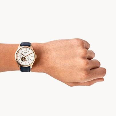  Shop Authentic Fossil Townsman Automatic White Dial Navy Blue Leather Strap Watch for Men - ME3171 - Luxxuri